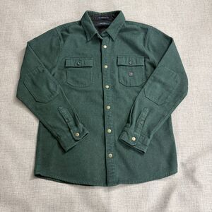 Roark Flannel Shirt Men's L Green Classic Organic Cotton Elbow Patches